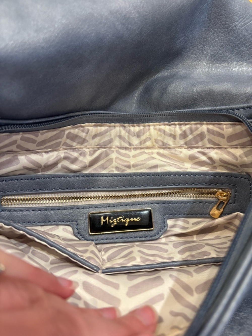 Miztique Slate Blue Vegan Leather Saddle Crossbody Purse - Picture 2 of 3